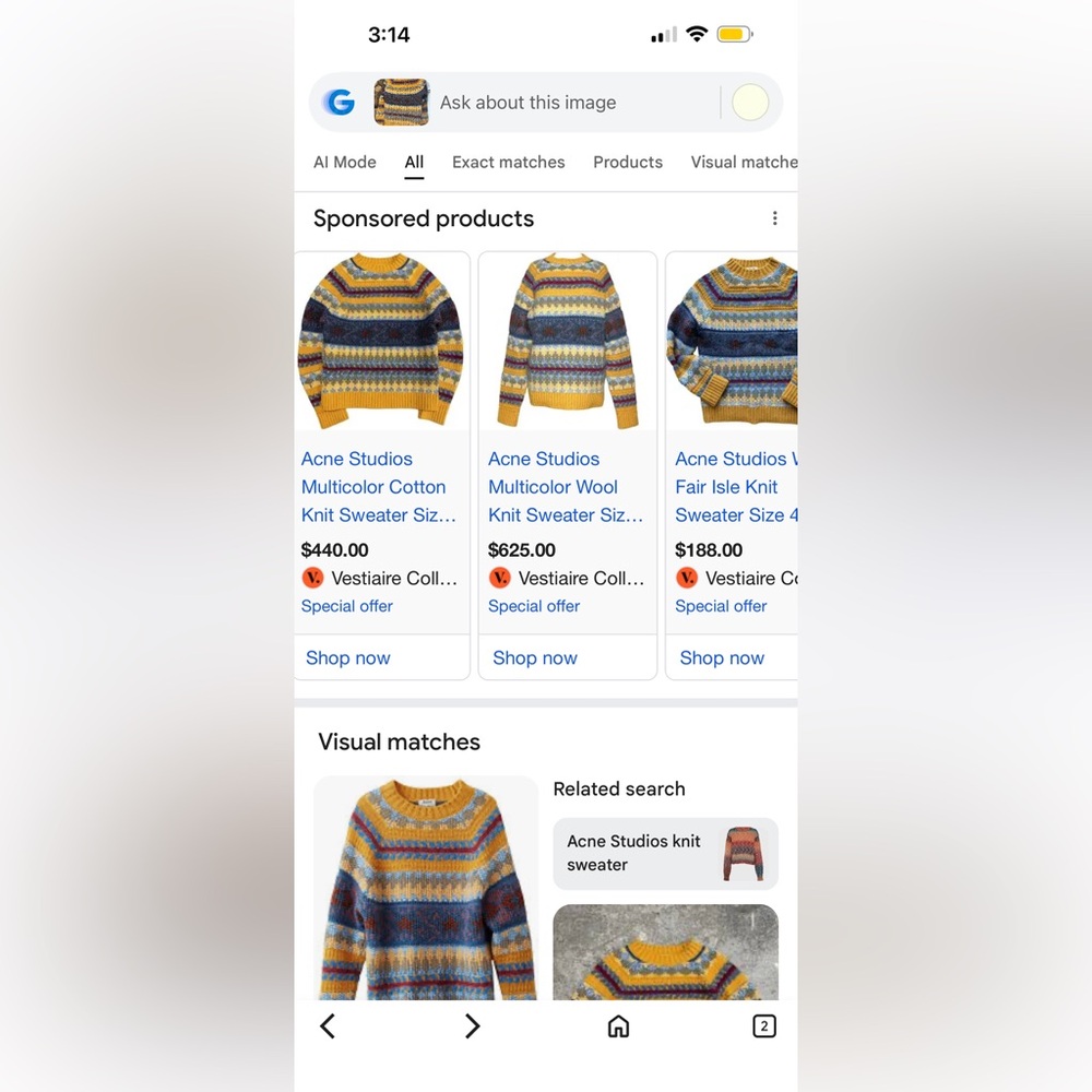 Acne Studios $470 Wool alpaca Yellow Multi-Stripe Jacquard Knit Crewneck Sweater - Picture 3 of 16